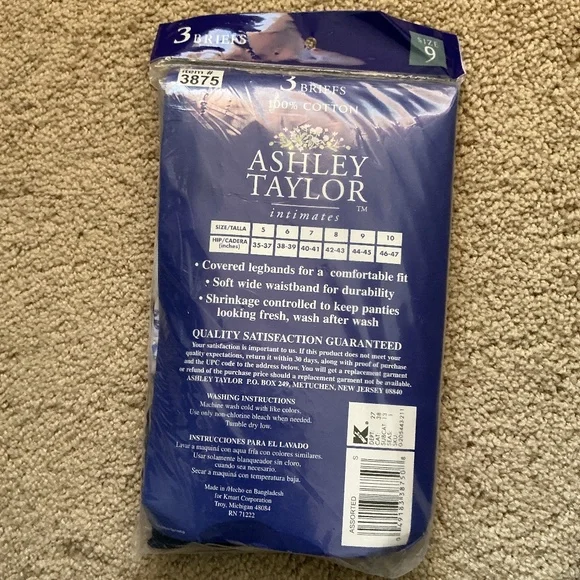 Bundle of 2 Pack NEW Vintage Ashley Taylor Intimates 3 briefsCotton Panties sz 9 - Picture 2 of 2